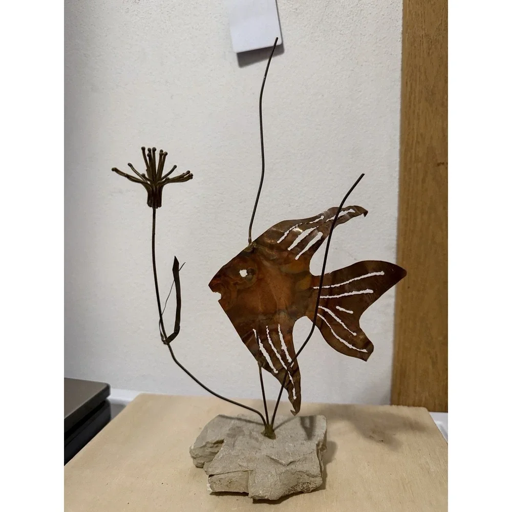 MCM Metal Fish On Rock Display Art